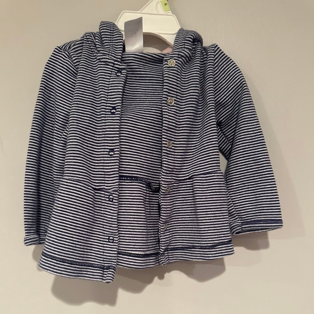 Carters 12 months stripped blue and white and pink inside hood